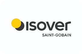 Logo isover, Saint Gobain, client des experts hm Tech, systèmes de collage Hotmelt en Normandie, le Grand Ouest et toute la France